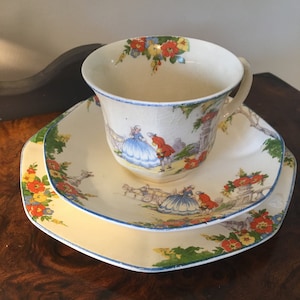1 Hales Hancock Godwin Romance Trio Cup Saucer Plate Set, Rare Vintage Tea Set, Collectible Gift