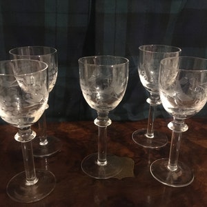 SherrygläserVintage geätzter Likör Stemware Blumenmuster, 5er Set,