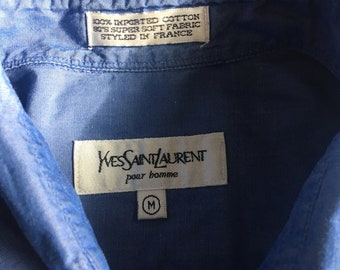 Yves Saint Laurent Short Sleeve Pocket Shirt Vintage Blue Designer VTG