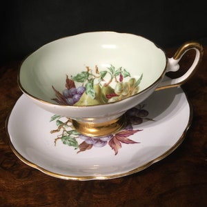 Regencey Bone China floral cup and saucer Pear detail