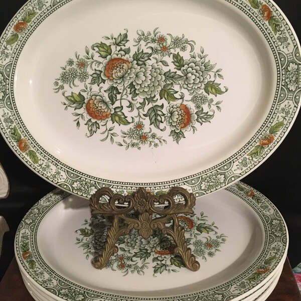 Vintage Ridgway Canterbury Ironstone Green Floral Serving Platter