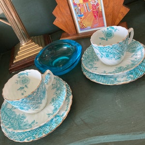 China Teacup Trio Vintage Tea Set Porcelain , Antique Rosebery England Turquoise, , Vintage Tea Party Decor 2 available