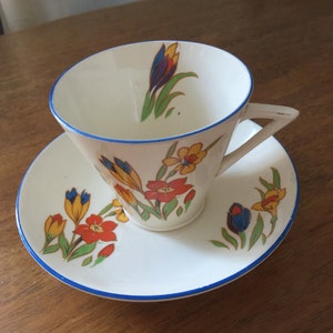 Phoenix  Ware England  Teacup Saucer, Hand painted Retro Art Deco, Vintage Tea Set