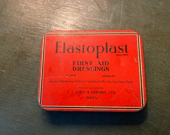 Vintage Elastoplast First Aid Tin Box England, Litho Print Collectible, English Tin Box, Medical Collectible, Vintage Pharmacy Decor, sweets