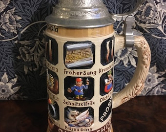Original King Beer Mug with Pewter Lid, High Quality Drinkware, Cool Barrel Design, Tankard Gift