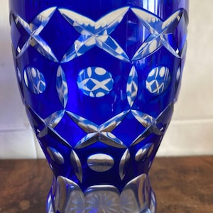 Vintage Bohemian Czech Cobalt Blue Crystal Glass Vase , luminous quality Sculpture , made in Czechoslovakia