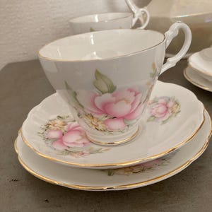 Royal Stuart Bone China Tea Cup ,Saucer and Plate  Vintage Trio  Porcelain  Light Pink floral Afternoon Tea