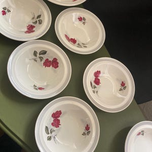Vintage Red Rose floral Bowls  Wood and Sons Antique Tableware, English Fine China 6 small 1 large