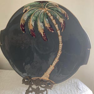 Vintage Beswick Large Palm Tree Green Bowl Wall Art Gilted Plate Designed by Albert Hallam