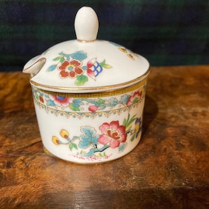 ヴィンテージ COALPORT ボーンチャイナ マスタードポット、明ローズ柄、調味料瓶、高級陶磁器 コレクター品