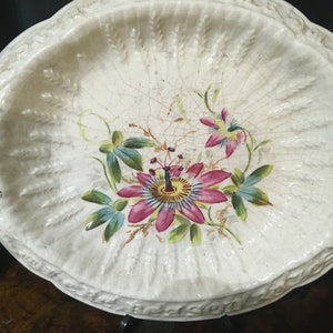 Hand Painted Pink Lily Serving Platter, Vintage Decor, Decorative Tray, Floral Dish