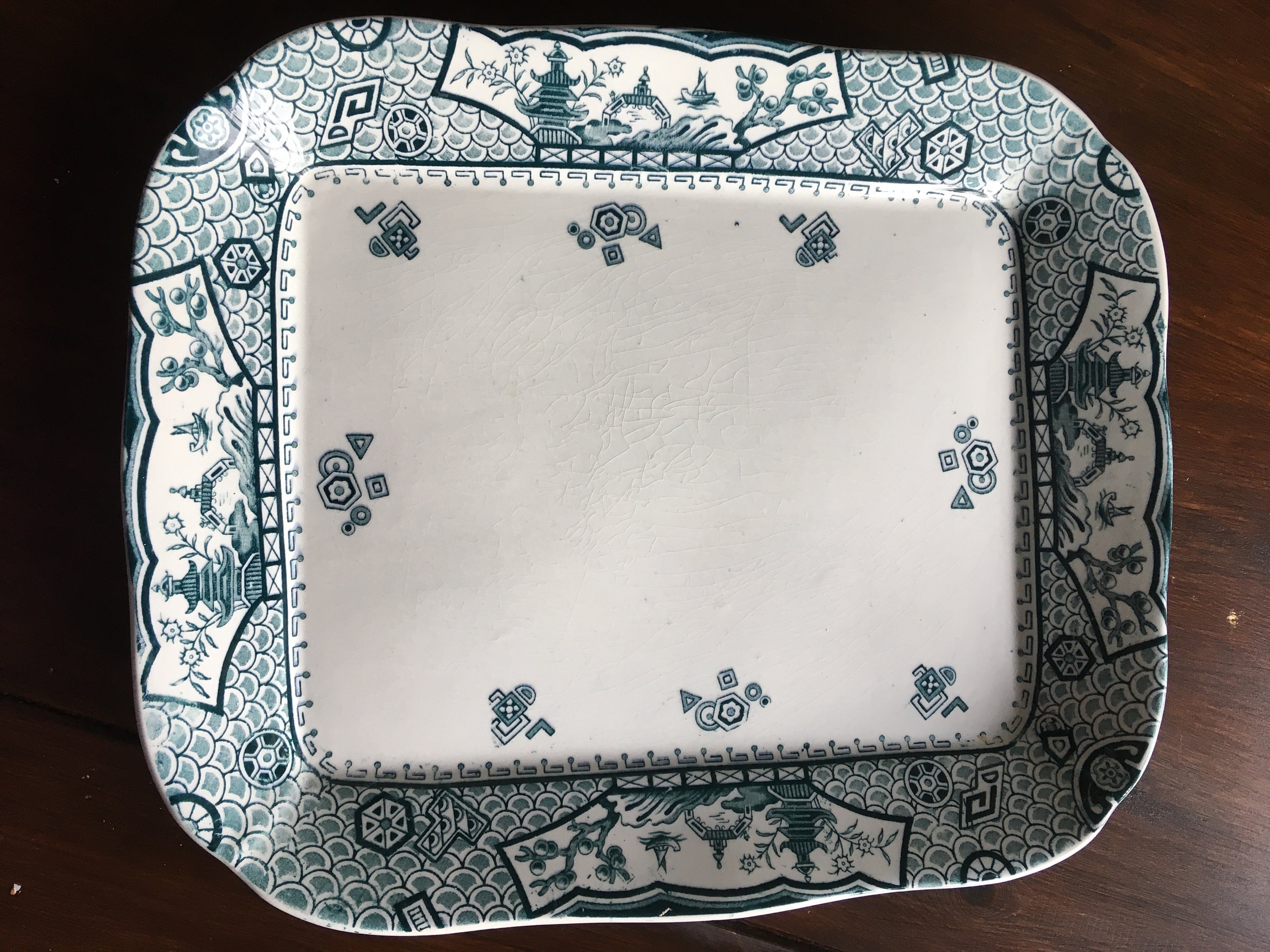 Rare Antique Cypress S F & CO Pottery Serving Plate, Oriental Design