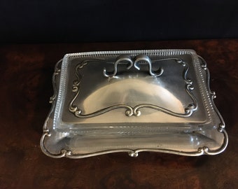 Silver Plated Tray with Glass Dish Insert, Vintage Serving Platter, Dining Decor, Table Centerpiece