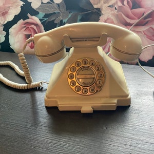 Elfenbeinfarbenes Retro-GPO-Carrington-Telefon, Vintage-Telefon, Wählscheibe, klassisches Schreibtischtelefon, Home-Office-Dekor