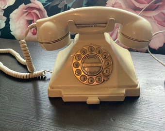 Elfenbeinfarbenes Retro-GPO-Carrington-Telefon, Vintage-Telefon, Wählscheibe, klassisches Schreibtischtelefon, Home-Office-Dekor