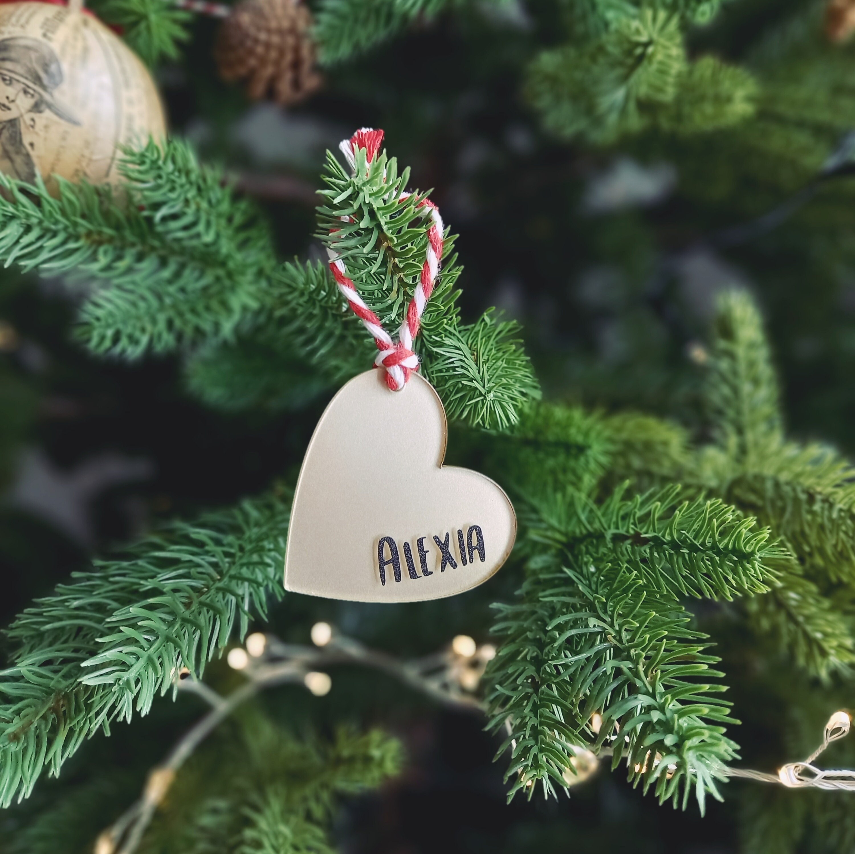 Décoration de Sapin Cœur - Ornement Noël ou Étiquette Personnalisé Prénom