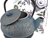 Japanese Cast Iron Teapot Large Capacity 40Oz with Trivet and Loose Leaf Tea Infuser, Cast Iron Tea Kettle Stovetop Safe. Tetsubin Coated