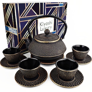11PC Japanese Tea Set Cast Iron Tea Pot 26Oz with 4 Tea Cups (2Oz each) 4 Saucers Leaf Tea Infuser and Trivet. Ceremonial Matcha Accessories