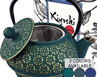 Japanese Cast Iron Teapot Large Capacity 34Oz with Trivet and Loose Leaf Tea Infuser, Cast Iron Tea Kettle Stovetop Safe. Tetsubin Coated