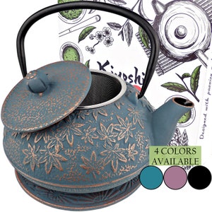 Japanese Cast Iron Teapot Large Capacity 40Oz with Trivet and Loose Leaf Tea Infuser, Cast Iron Tea Kettle Stovetop Safe. Tetsubin Coated