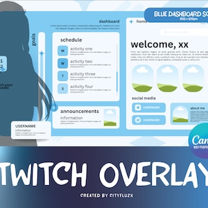 Twitch Overlay Dashboard Screen | Blue Azure Vtuber Stream Asset ...