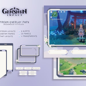 Genshin Twitch Overlay, Purple Lilac Notification Panels & Extra Assets | For Twitch, YouTube, Facebook Gaming, OBS | INSTANT DOWNLOAD!