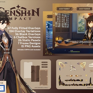 Genshin Zhongli Obelisk Twitch Overlay, Notification Panels & Extra Assets | For Twitch, YouTube, Facebook Gaming, OBS | INSTANT DOWNLOAD!