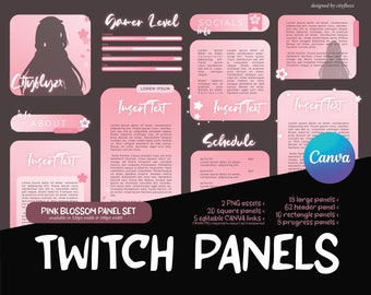 Painel Twitch brilhante flor rosa | Link CANVA para DIY | Painéis de Contração Celestial | Painéis Estéticos Twitch