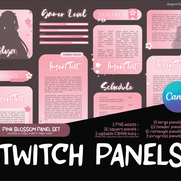 Twitch Panel Glowing Pink Blossom | CANVA Link for DIY | Celestial Twitch Panels | Aesthetic Twitch Panels