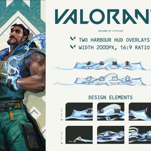 Valorant Harbour HUD Overlay | Instant Download | For Twitch Youtube Facebook Gaming Stream Asset | Blue White Yellow Water