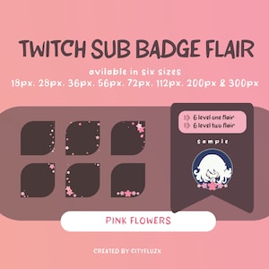 ピンクの花のフレア | サブビットバッジ チャンネルポイントエモート | Twitch Facebook Discord OBS | 桜 | 舞い散る花びらのフレーム