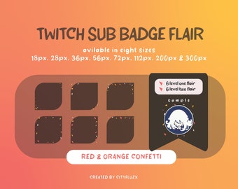 Orange Red Confetti Flair  | Sub Bit Badge Channel Point Emote | Party Excited Happy Frame | Twitch Facebook Discord OBS