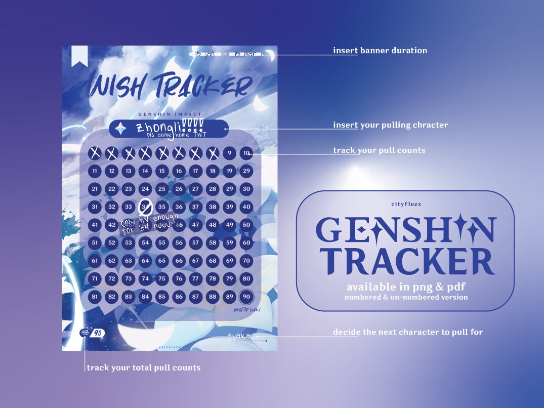 Genshin Impact Wish Tracker Journal PNG PDF - Etsy