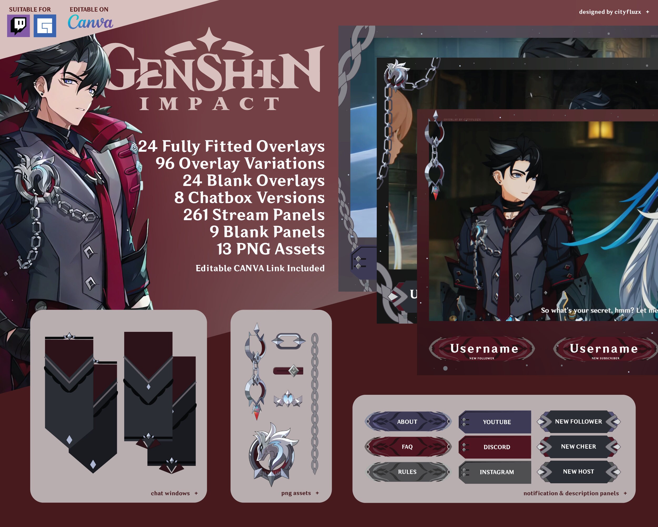 Genshin Overlay Trio Bundle | Zhongli Neuvillette Wriothesley | Instant ...