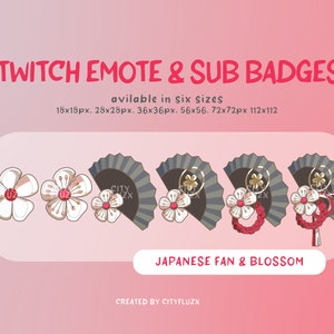 Pink Blossom Fan Twitch Emote Sub Badge | Japanese Oriental Plum Blossoms Fan Level Up Sub Badges | Twitch Overlay