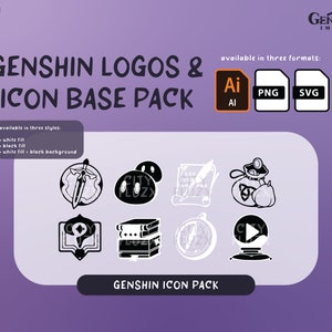 Genshin Icon Logo Pack | 8 Icons png + svg + AI Files - High Res for DIY | For Any Use | Fully Editable | Twitch Discord