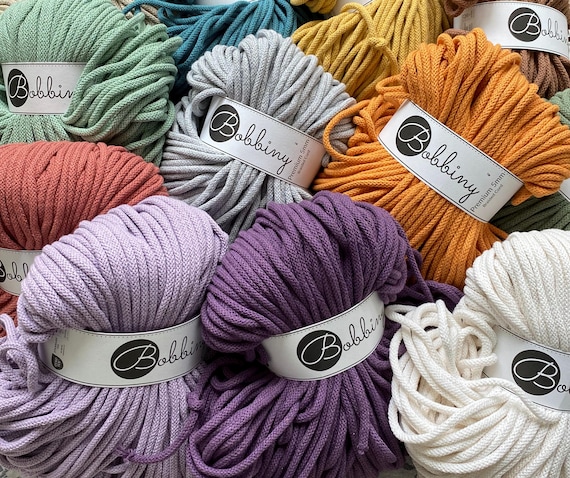 Bobbiny Premium 5 mm Flechtkordel 100 m | Baumwollkordel 5mm aus recycelter Baumwolle | Makramee Schnur | Häkelgarn für Körbe, Taschen & DIY