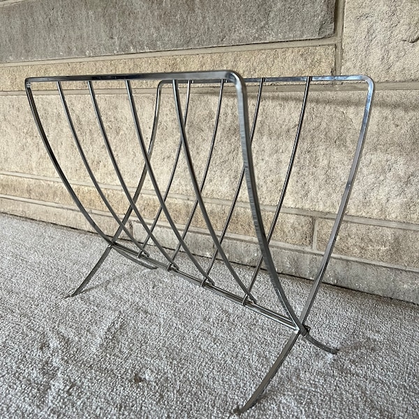 Chrome Midcentury Metal Magazine Rack, blanket holder, album rack