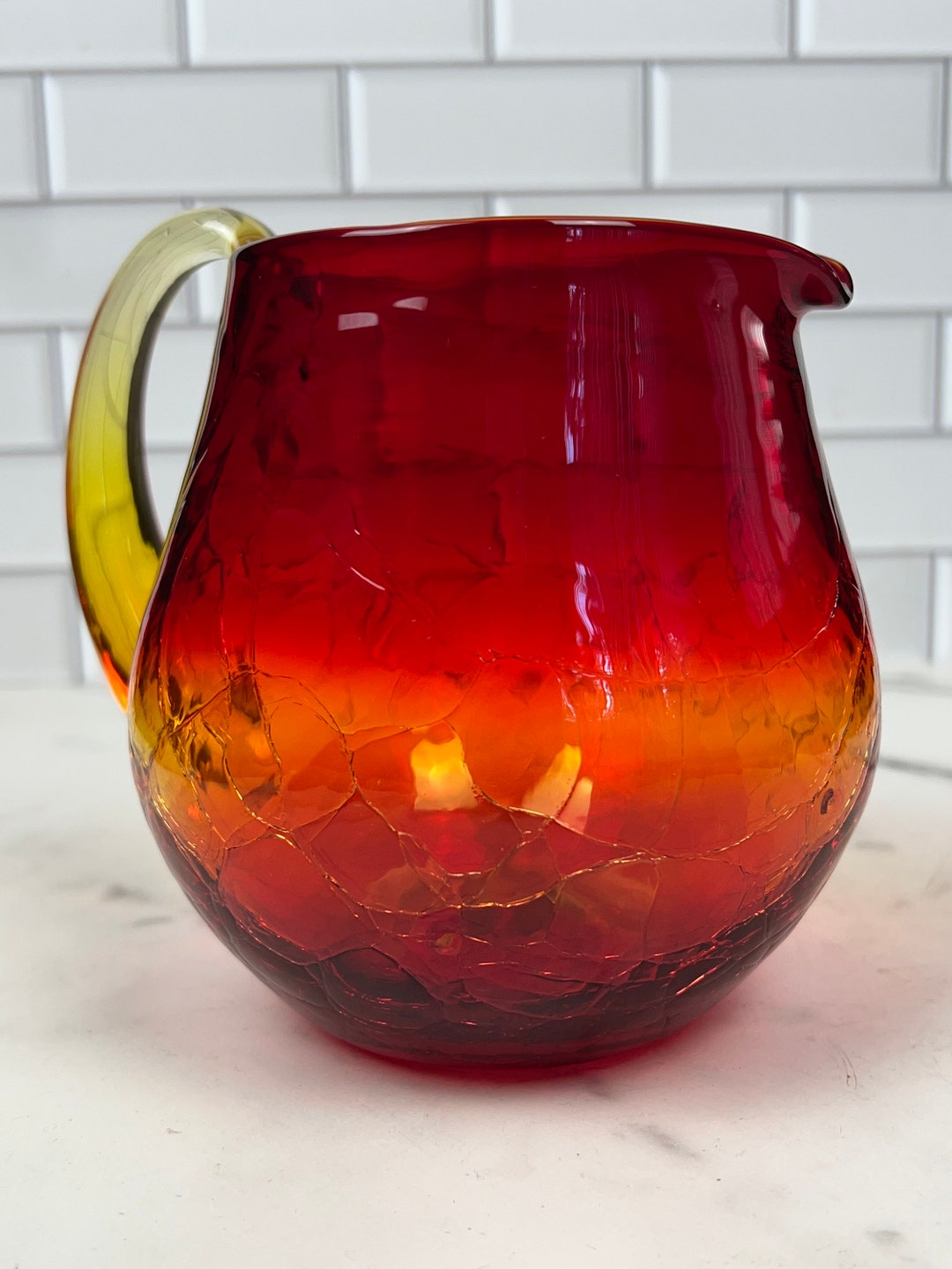 Vintage Blenko Glass Tangerine Pitcher, Collectible Amberina Glass ...