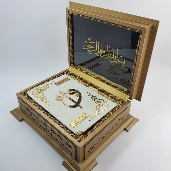 Gift Quran,Wooden Box Set,Personalization,Gold,Color Box,Rosary,Bookmark,Wedding,Engagement Gift,Islamic Gift,Muslim Gift