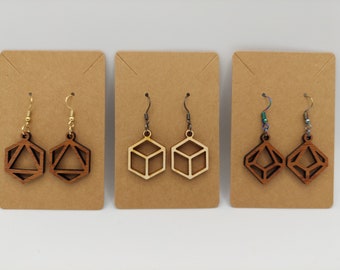 Customizable Dice Hardwood Earrings - Premium Table Top 2-Inch Earrings - Role-playing Game Jewelry