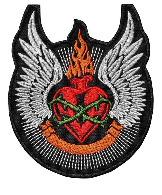 Red Fire Burn Iron Cross Motorcycles Embroidered Iron on Patch Free Shipping