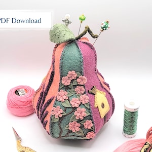Beautiful, embroidered pin cushion, PDF Pattern and Instructions for instant download, DIY make your own pin cushion