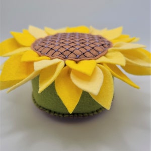 Lovely Sunflower pincushion kit, felt plush sunflower. Make your own DIY unique pin cushion