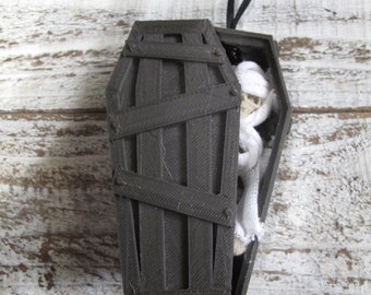 3D Printed Peeking Mummy Coffin Ornament - Spooky Halloween Decor