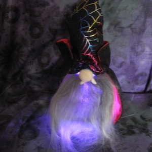 Adorably Spooky Handcrafted Halloween Themed GNOME &quot;The Count&quot; - Color Changing 3 AAA batteries required (not included)