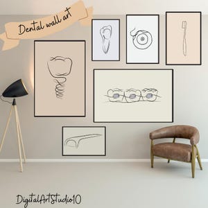 Dentist Gallery Minimalistic Set of 10 Drawings, Dental Office Decoration, Dentistry Print, Toothbrush Poster, Clinic Digital File, Tooth