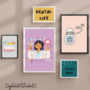 Dentist Gallery Set of 20 Drawings, Dental Office Decoration, Dentistry Print, Toothbrush Poster, Clinic Digital File, Tooth, Floss