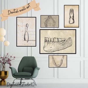 Dentist Gallery Vintage Set of 15 Drawings, Dental Office Decoration, Dentistry Print, Tooth Poster, Clinic Digital File, Tooth