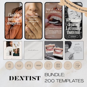 200 Canva Templates for Dentists | Dental Social Media Bundle | 60 Posts + 60 Stories + 80 Highlights | Dental Practice Instagram & Facebook